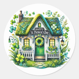 St Patricks Day Cottage  Illustration Classic Round Sticker