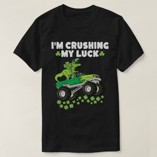 St Patricks Day Crushing My Luck T Rex Truck Kids T-Shirt (Design Front)
