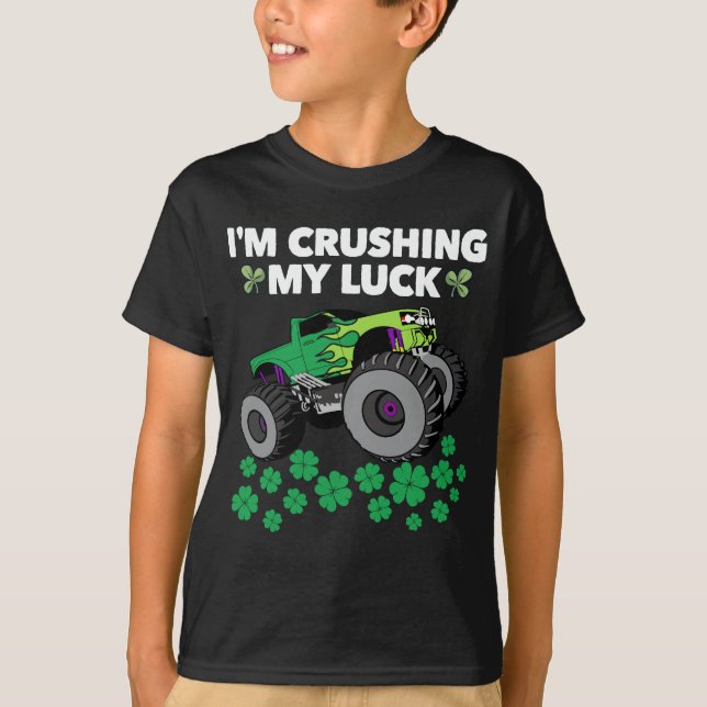 St Patricks Day Crushing My Luck T Rex Truck Kids T-Shirt (Front)