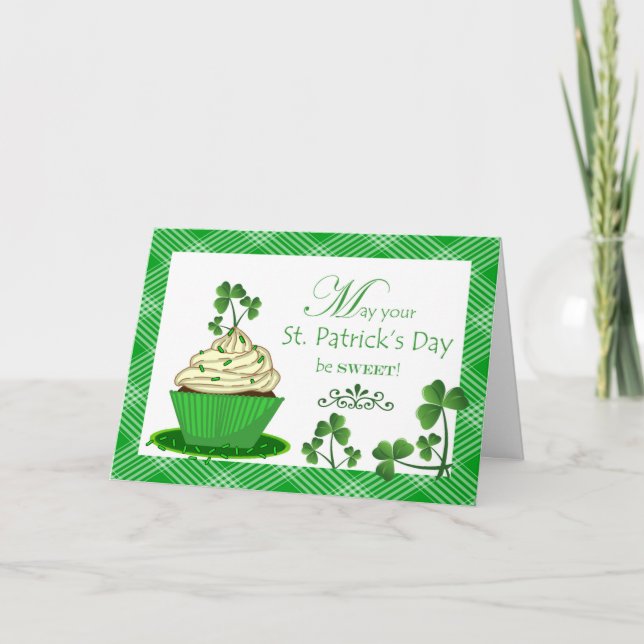 St. Patrick's Day Cupcake with Shamrocks Card (Front)