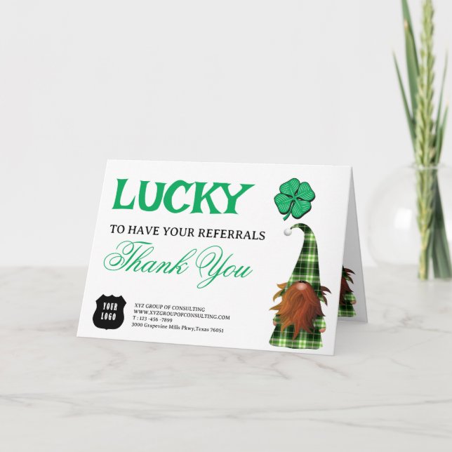 St. Patrick's Day Custom Logo Business Referral Thank You Card (Front)