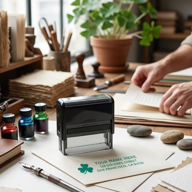 St Patrick's Day Custom Name & Address Shamrock Self-inking Stamp (Creator Uploaded)