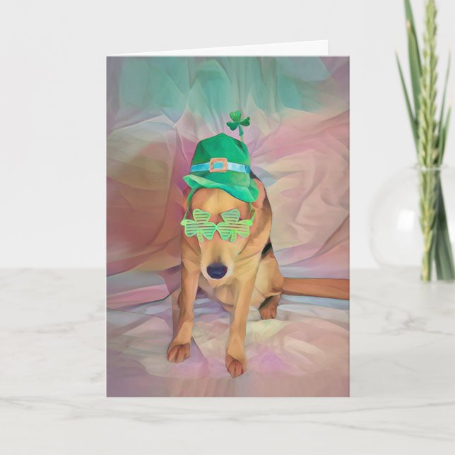 St Patricks Day Cute Funny Irish Hipster Dog Card (Front)