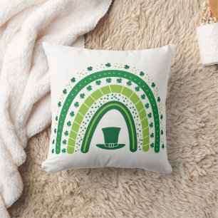 St. Patricks Day Cute Green Clover Rainbow Cushion