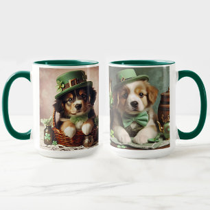 St Patrick's Day Cute Irish Brown & White Puppies Mug