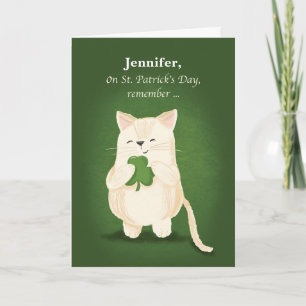 St. Patricks Day Cute Kitten Holding Shamrock Card