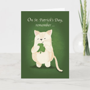 St. Patricks Day Cute Kitten Holding Shamrock Card