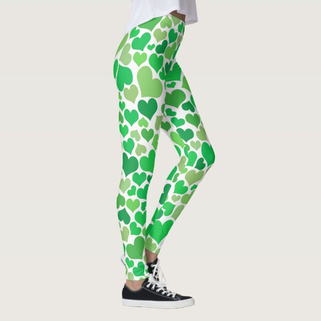 St. Patrick's Day Cute Lucky Green Hearts Fashion Leggings (Right)