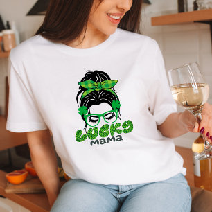 St Patricks day  Cute mum's face Retro Lucky mama T-Shirt
