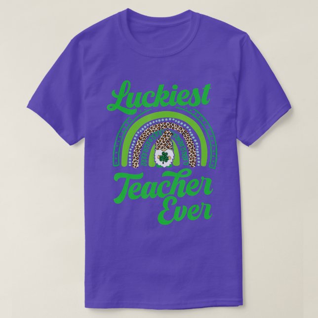 St Patricks Day Cute Rainbow Gnome Luckiest Teache T-Shirt (Design Front)