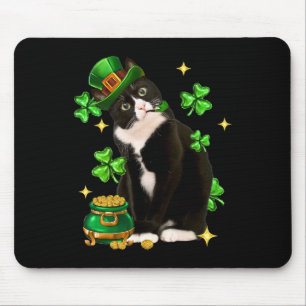 St Patricks Day Cute Tuxedo Cat Shamrock Irish Cat Mouse Mat
