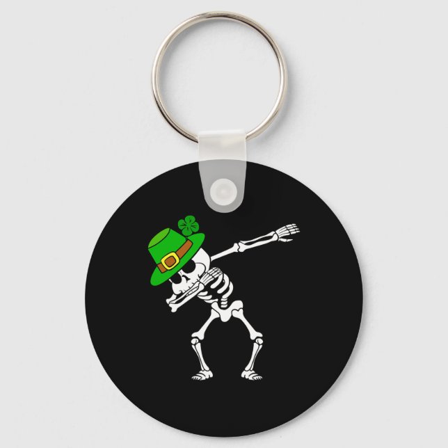 St. Patrick's Day Dabbing Dab Skeleton Irish Fun  Key Ring (Front)