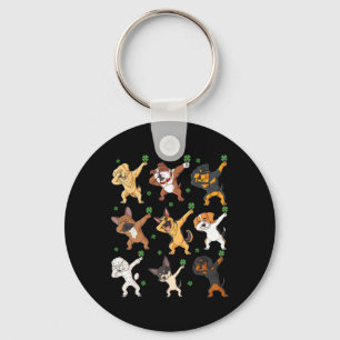 St Patricks Day Dabbing Dogs Holding Clovers Boys Key Ring