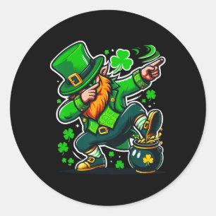 St Patricks Day Dabbing Leprechaun Boys Girls Men Classic Round Sticker