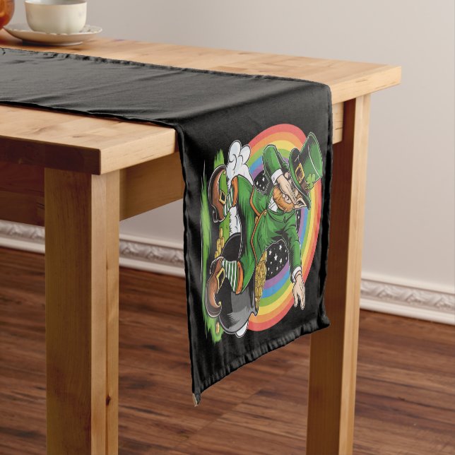St Patricks Day Dabbing Leprechaun Dab Dance  Short Table Runner (In Situ)