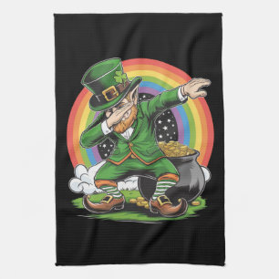 St Patricks Day Dabbing Leprechaun Dab Dance Tea Towel