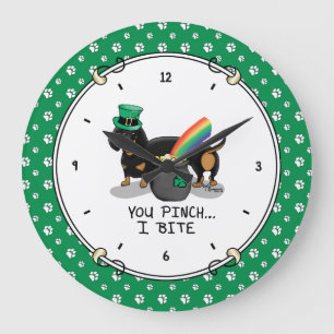 St. Patrick's Day Dachshund (black & tan) dog Large Clock
