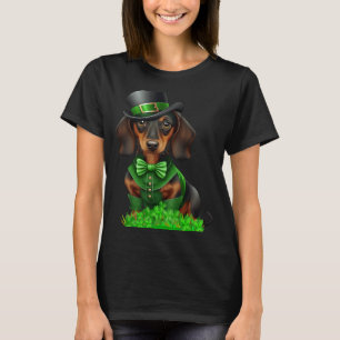 St Patricks Day Dachshund Irish Shamrock Girl Boy T-Shirt