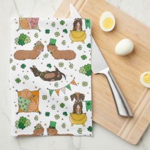 St. Patrick's Day Dachshund Lucky Dogs Tea Towel