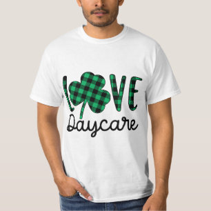 St Patricks Day Daycare Teacher Plaid Shamrock  T-Shirt