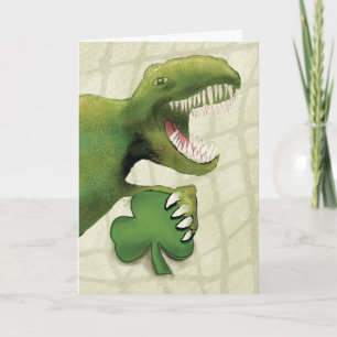 St. Patricks Day Dinosaur Holding Shamrock Card