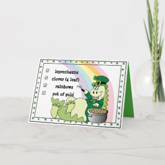 St. Patricks Day Dinosaur Leprechaun Card