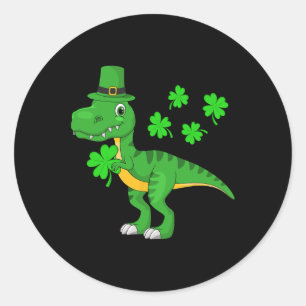 St Patricks Day Dinosaur Shamrock Leprechaun Hat K Classic Round Sticker