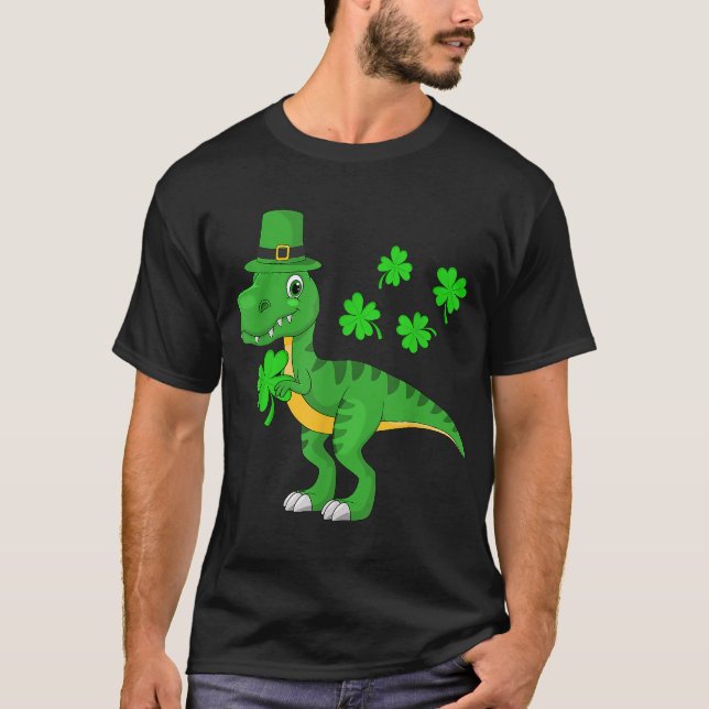 St Patricks Day Dinosaur Shamrock Leprechaun Hat K T-Shirt (Front)
