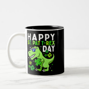 St Patricks Day Dinosaur Shamrock Leprechaun Hat K Two-Tone Coffee Mug