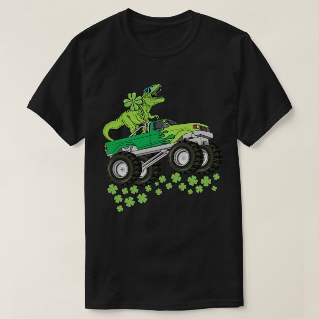 St Patricks Day Dinosaur T Rex Monster Truck Kids T-Shirt (Design Front)
