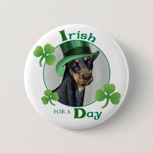 St. Patrick's Day Doberman Pinscher 6 Cm Round Badge (Front)