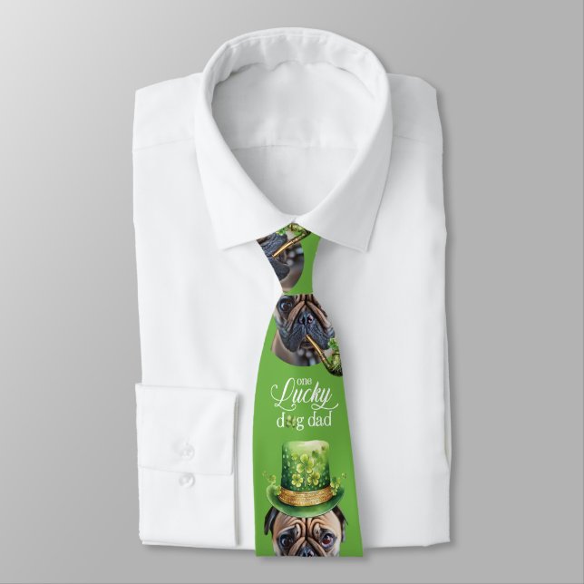 St. Patrick's Day Dog Dad Custom Funny Dog photo  Tie (Tied)