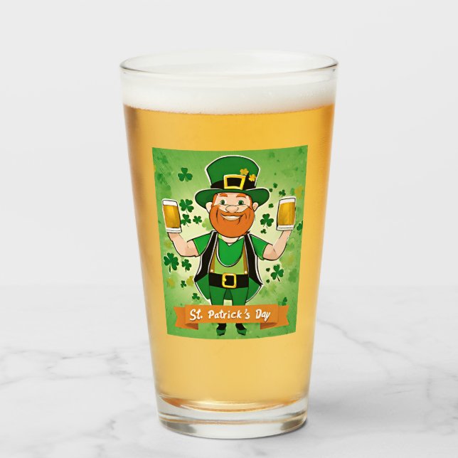 St. Patricks Day Double fisted beers leprechaun Glass (Front Filled)