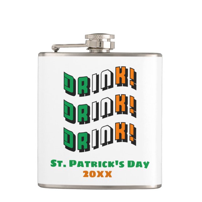 St Patricks Day Drink Irish Funny Cute Drinking Hip Flask (Front)
