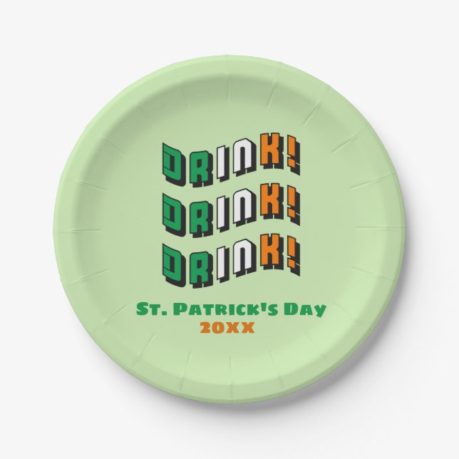 St. Patrick's Day Drink Irish Funny Cute Paper Plate (Front)
