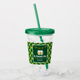 St. Patrick's Day Drinking Team Clover Pattern Acrylic Tumbler