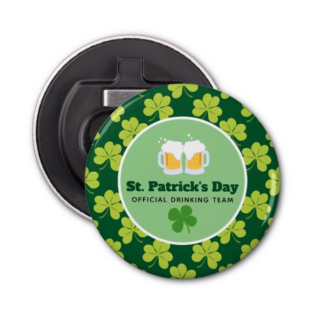 St. Patrick's Day Drinking Team Clover Pattern Bottle Opener (Front)
