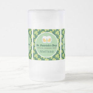 St. Patrick's Day Drinking Team Clover Pattern Frosted Glass Beer Mug