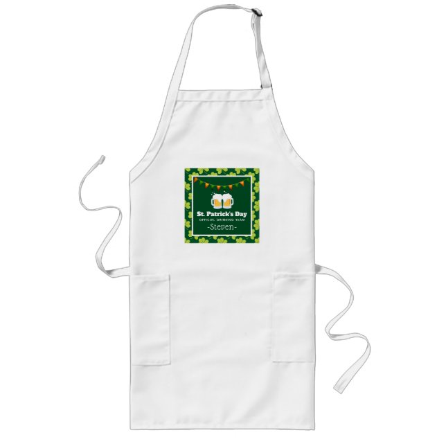 St. Patrick's Day Drinking Team Clover Pattern Long Apron (Front)