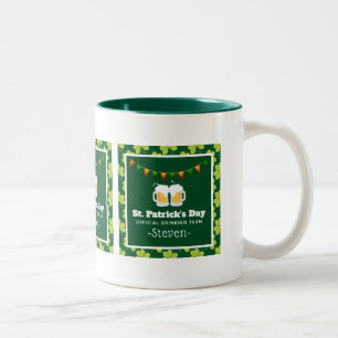 St. Patrick's Day Drinking Team Clover Pattern Two-Tone Coffee Mug
