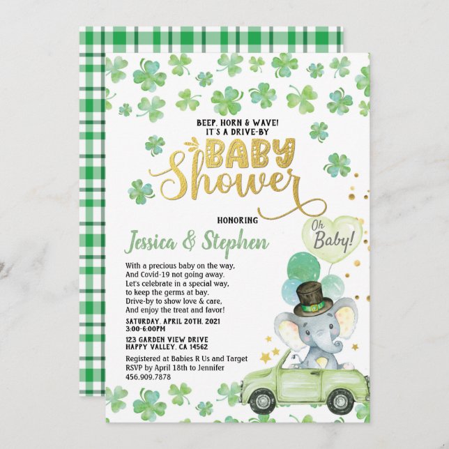 St Patrick's Day Drive By Baby Shower Parade Invitation (Front/Back)