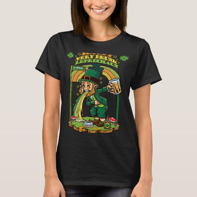 St Patrick's Day Drunk Leprechaun Puking Rainbows T-Shirt (Front)