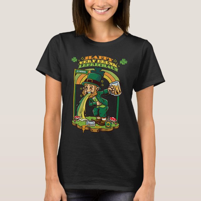 St Patrick's Day Drunk Leprechaun Puking Rainbows T-Shirt (Front)