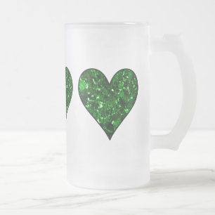 St. Patrick's Day Emerald Heart Frosted Glass Beer Mug