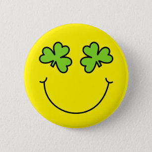 St Patrick's Day Emoji Shamrock Eyes Face 6 Cm Round Badge