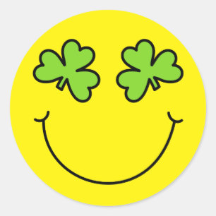 St Patrick's Day Emoji Shamrock Eyes Face Classic Round Sticker
