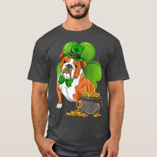 St Patrick's Day English Bulldog Shamrock Pet Dog T-Shirt