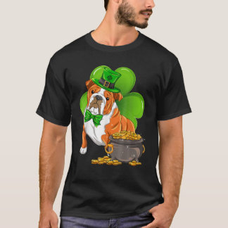 St Patrick's Day English Bulldog Shamrock Pet Dog T-Shirt