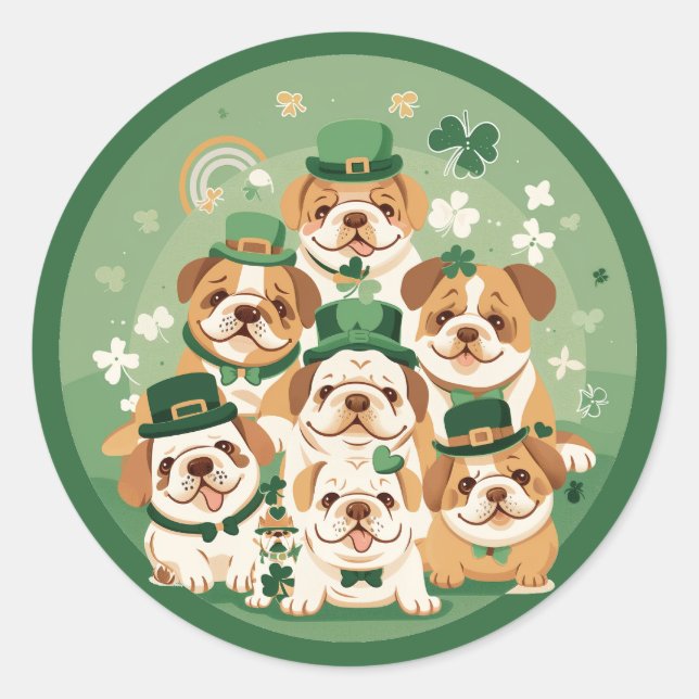St. Patrick's Day English Bulldogs Classic Round Sticker (Front)