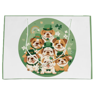 St. Patrick's Day English Bulldogs Large Gift Bag